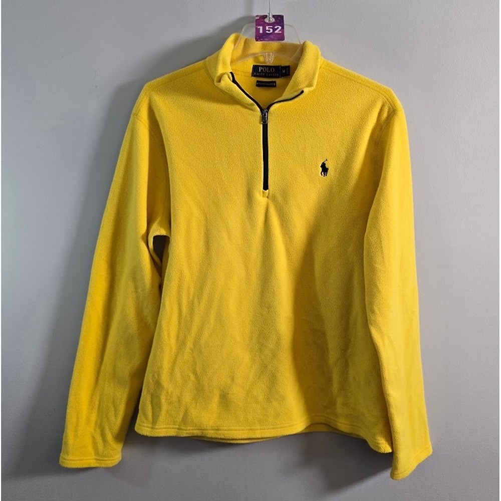 Polo Ralph Lauren Mens Quarter Zip Fleece Yellow Performance Pullover Size M